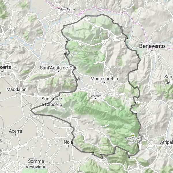 Miniatura della mappa di ispirazione al ciclismo "Giro in bici da Lauro a Sant'Angelo a Scala" nella regione di Campania, Italy. Generata da Tarmacs.app, pianificatore di rotte ciclistiche