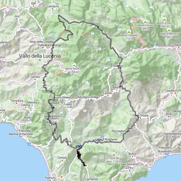 Map miniature of "Mountain Loop Adventure" cycling inspiration in Campania, Italy. Generated by Tarmacs.app cycling route planner