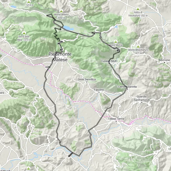 Map miniature of "The Challenging Trails of Caiazzo" cycling inspiration in Campania, Italy. Generated by Tarmacs.app cycling route planner