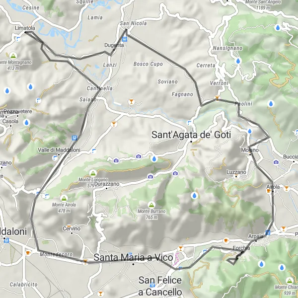 Map miniature of "The Scenic Tour of Dugenta" cycling inspiration in Campania, Italy. Generated by Tarmacs.app cycling route planner