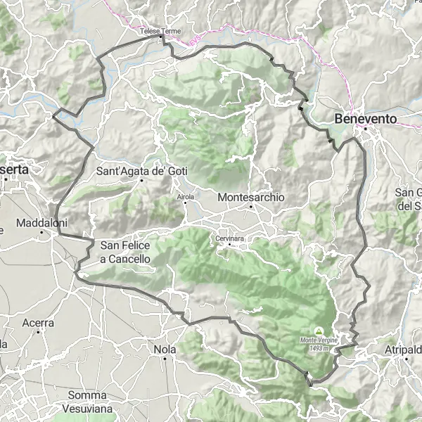 Miniatura della mappa di ispirazione al ciclismo "Giro in bicicletta Limatola - Ponti della Valle - Avella - Gran Potenza" nella regione di Campania, Italy. Generata da Tarmacs.app, pianificatore di rotte ciclistiche