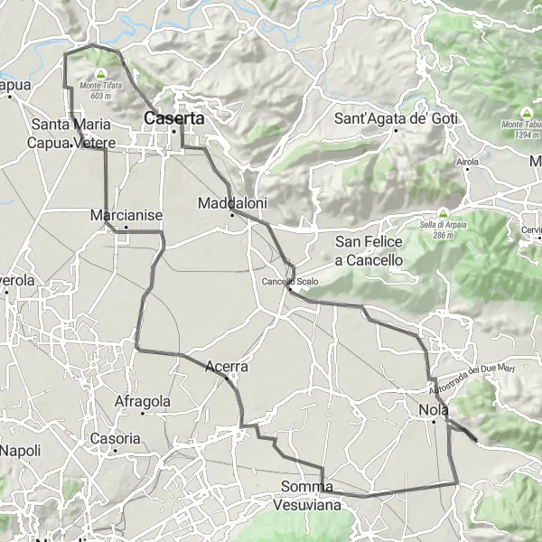 Map miniature of "Reviglione and San Leucio Loop" cycling inspiration in Campania, Italy. Generated by Tarmacs.app cycling route planner