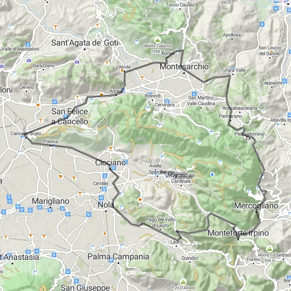 Map miniature of "Nola and Pretaliscia Challenge" cycling inspiration in Campania, Italy. Generated by Tarmacs.app cycling route planner