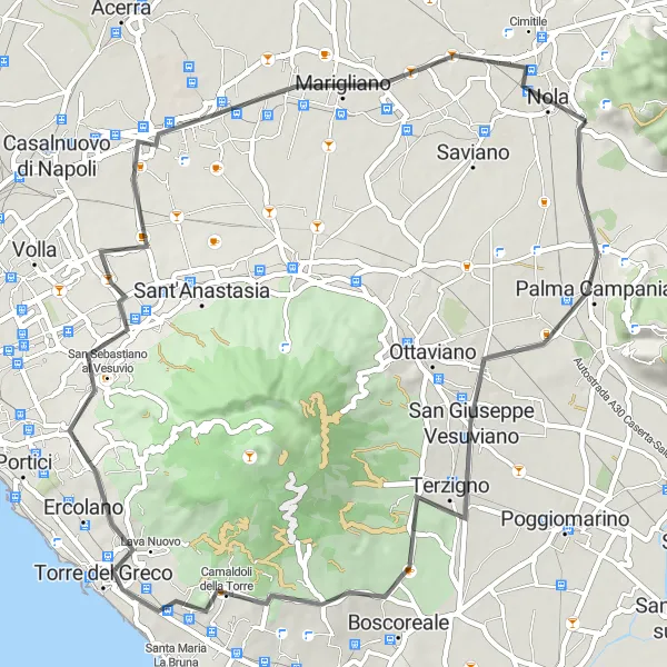 Map miniature of "Palma Campania to Marigliano Loop" cycling inspiration in Campania, Italy. Generated by Tarmacs.app cycling route planner