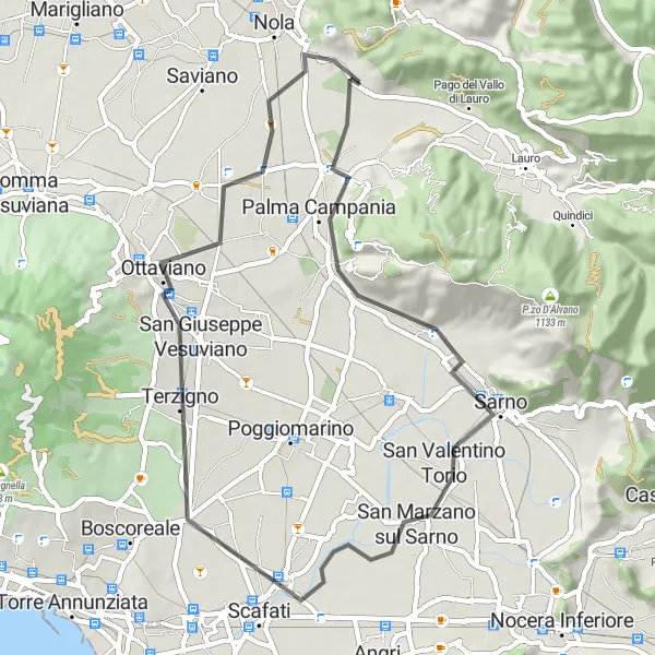 Miniatura della mappa di ispirazione al ciclismo "Esplorazione ciclistica intorno a Liveri" nella regione di Campania, Italy. Generata da Tarmacs.app, pianificatore di rotte ciclistiche