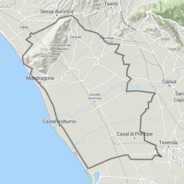 Map miniature of "Rural Charms: Lusciano Loop" cycling inspiration in Campania, Italy. Generated by Tarmacs.app cycling route planner