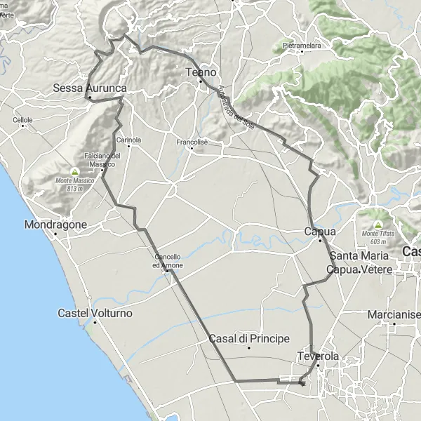 Miniatura della mappa di ispirazione al ciclismo "Giro in bicicletta da Lusciano tra Monte Tuoro Piccolo e Capua" nella regione di Campania, Italy. Generata da Tarmacs.app, pianificatore di rotte ciclistiche