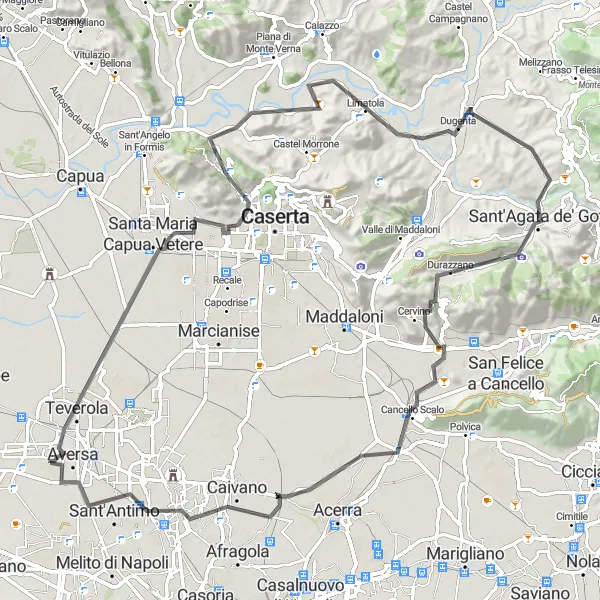 Miniatura della mappa di ispirazione al ciclismo "Giro in bicicletta Lusciano - Monte Castellone" nella regione di Campania, Italy. Generata da Tarmacs.app, pianificatore di rotte ciclistiche