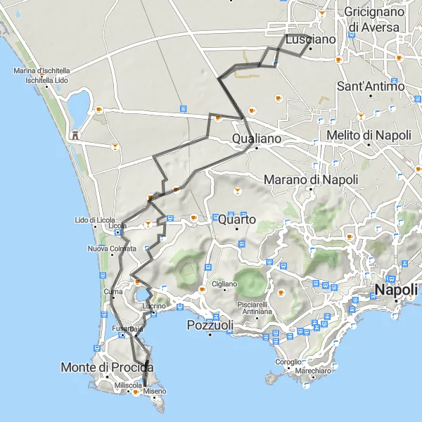 Miniatura della mappa di ispirazione al ciclismo "Giro in bicicletta da Lusciano" nella regione di Campania, Italy. Generata da Tarmacs.app, pianificatore di rotte ciclistiche