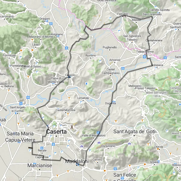 Miniatura della mappa di ispirazione al ciclismo "Avventurosa pedalata tra Casagiove e Valle di Maddaloni" nella regione di Campania, Italy. Generata da Tarmacs.app, pianificatore di rotte ciclistiche