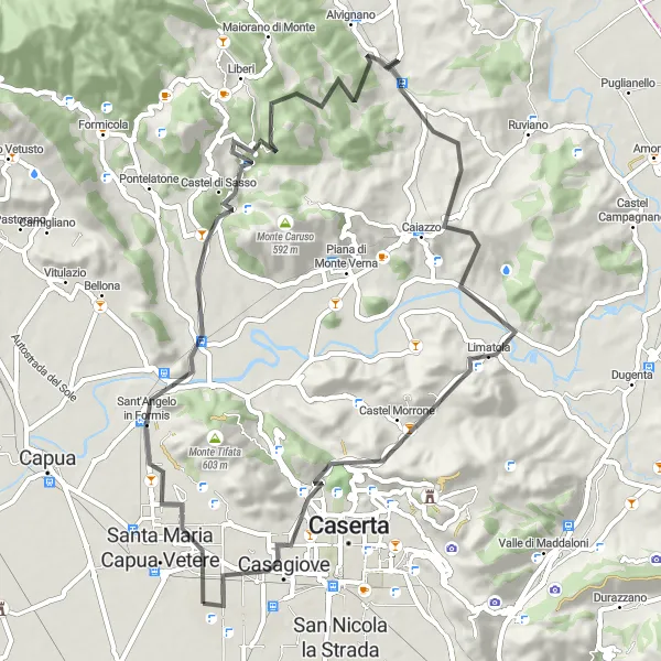 Map miniature of "Fallano Loop" cycling inspiration in Campania, Italy. Generated by Tarmacs.app cycling route planner