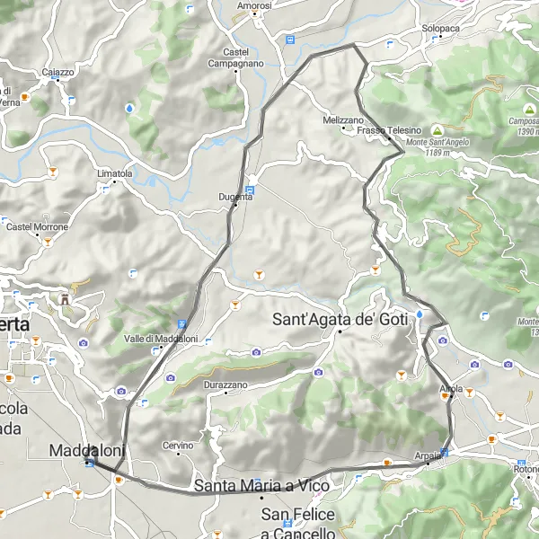 Miniatura della mappa di ispirazione al ciclismo "Giro in bicicletta tra Maddaloni e Airola" nella regione di Campania, Italy. Generata da Tarmacs.app, pianificatore di rotte ciclistiche