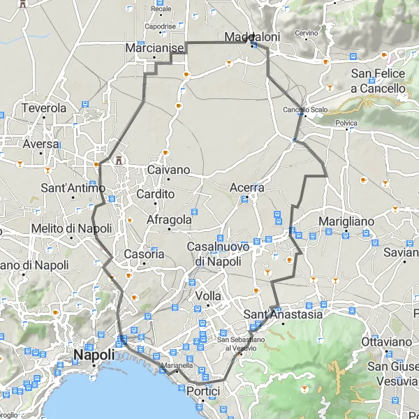 Miniatura della mappa di ispirazione al ciclismo "Rotta ciclabile tra Maddaloni e Portici" nella regione di Campania, Italy. Generata da Tarmacs.app, pianificatore di rotte ciclistiche