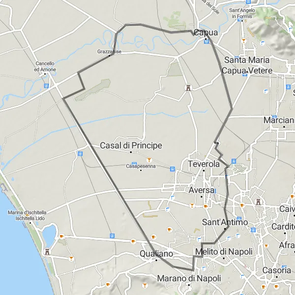 Map miniature of "Qualiano and Sant'Antimo Road Trip" cycling inspiration in Campania, Italy. Generated by Tarmacs.app cycling route planner