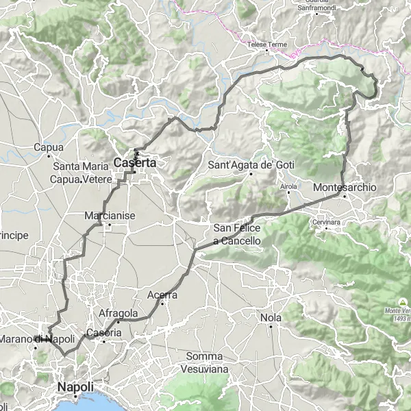 Map miniature of "The Napoli Loop" cycling inspiration in Campania, Italy. Generated by Tarmacs.app cycling route planner