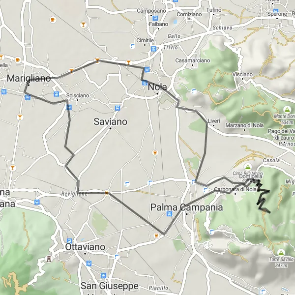 Map miniature of "Marigliano-Four Highlights Cycling Loop" cycling inspiration in Campania, Italy. Generated by Tarmacs.app cycling route planner