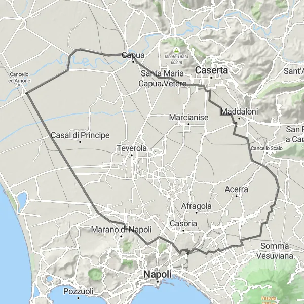 Map miniature of "The Royal Palace and Beyond Cycling Tour" cycling inspiration in Campania, Italy. Generated by Tarmacs.app cycling route planner