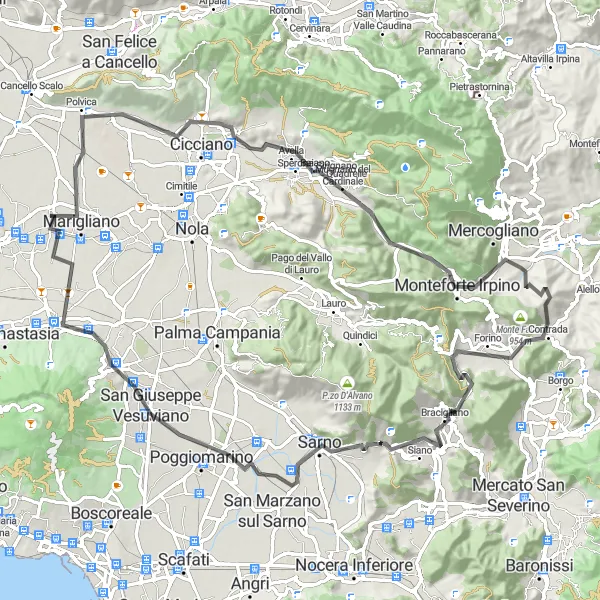 Map miniature of "The Volcanic Wonders Cycling Challenge" cycling inspiration in Campania, Italy. Generated by Tarmacs.app cycling route planner