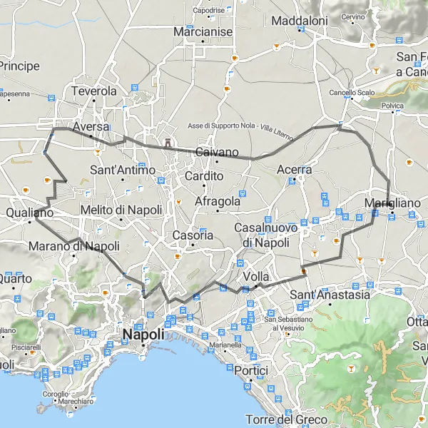 Map miniature of "The Coastal Scenic Ride" cycling inspiration in Campania, Italy. Generated by Tarmacs.app cycling route planner