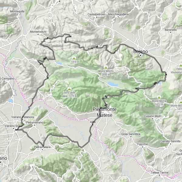 Map miniature of "Marzanello - Monte Cila Loop" cycling inspiration in Campania, Italy. Generated by Tarmacs.app cycling route planner