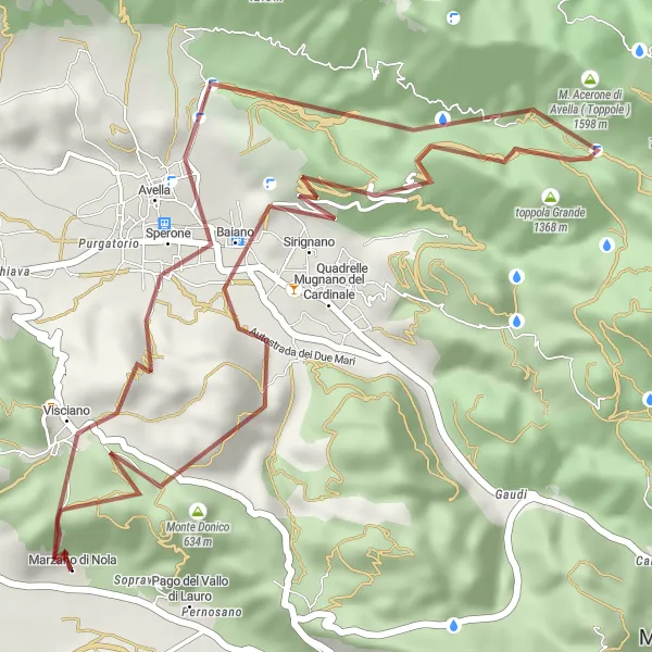 Miniatura della mappa di ispirazione al ciclismo "Escursione in campagna tra Marzano e Visciano" nella regione di Campania, Italy. Generata da Tarmacs.app, pianificatore di rotte ciclistiche