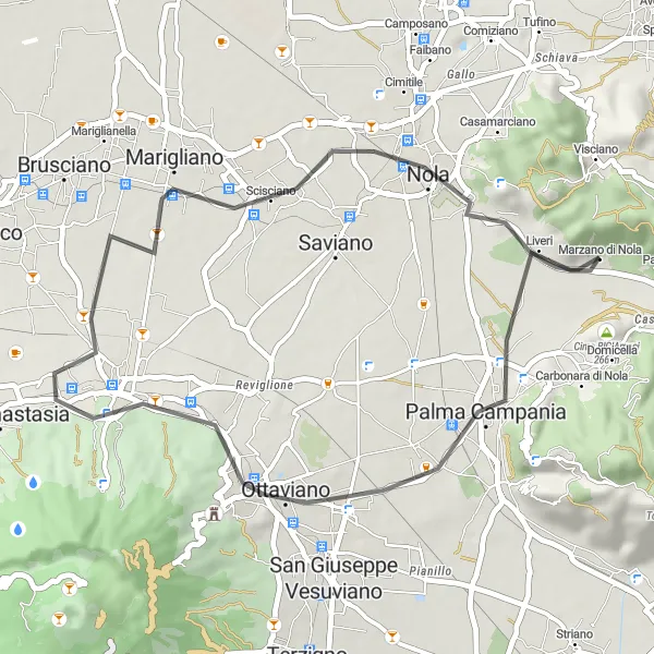 Miniatura della mappa di ispirazione al ciclismo "Breve Escursione tra Borghi Antichi" nella regione di Campania, Italy. Generata da Tarmacs.app, pianificatore di rotte ciclistiche