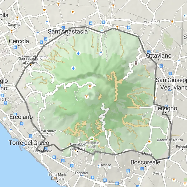 Miniatura della mappa di ispirazione al ciclismo "Giro in bici stradale intorno al Vesuvio" nella regione di Campania, Italy. Generata da Tarmacs.app, pianificatore di rotte ciclistiche