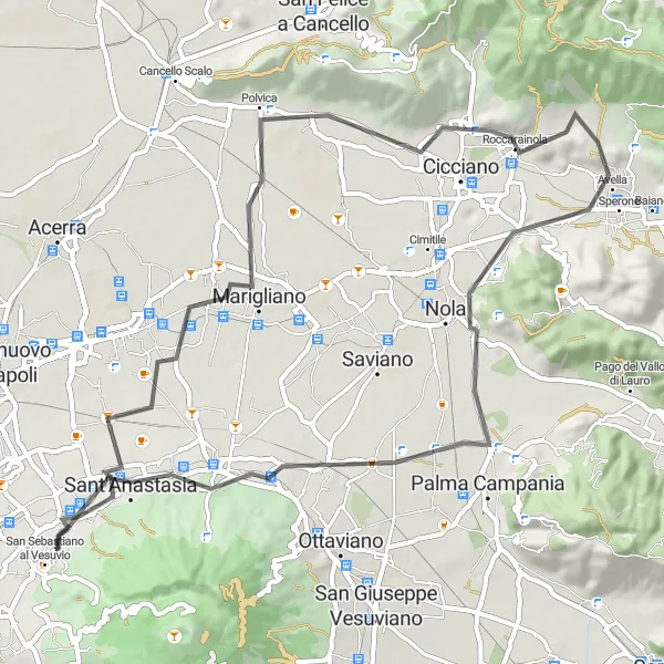 Miniatura della mappa di ispirazione al ciclismo "Cicloturismo tra Marigliano e Sant'Anastasia" nella regione di Campania, Italy. Generata da Tarmacs.app, pianificatore di rotte ciclistiche
