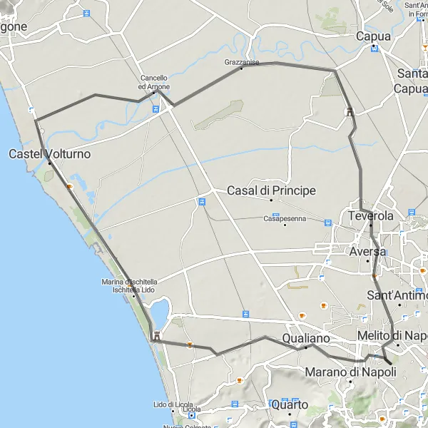 Map miniature of "Marano di Napoli - Cancello ed Arnone" cycling inspiration in Campania, Italy. Generated by Tarmacs.app cycling route planner