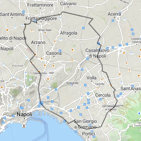 Miniatura della mappa di ispirazione al ciclismo "Giro in bicicletta tra Caivano e Casandrino" nella regione di Campania, Italy. Generata da Tarmacs.app, pianificatore di rotte ciclistiche