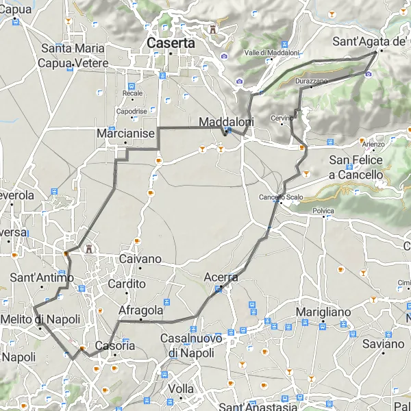 Miniatura della mappa di ispirazione al ciclismo "Tour in bicicletta tra Marcianise e Casoria" nella regione di Campania, Italy. Generata da Tarmacs.app, pianificatore di rotte ciclistiche