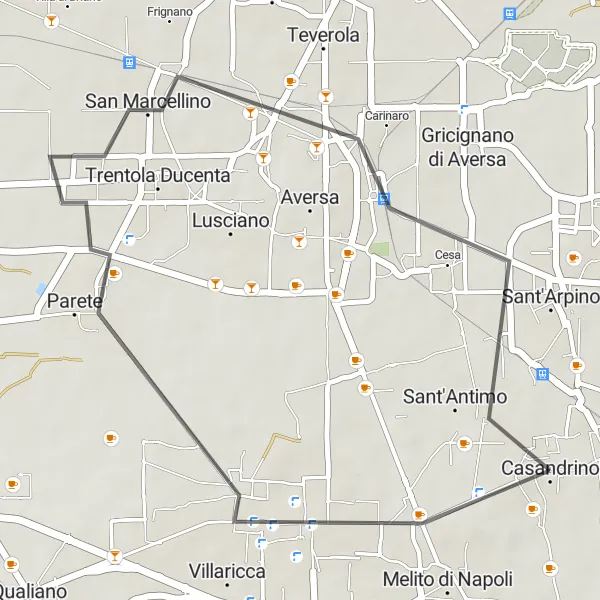 Miniatura della mappa di ispirazione al ciclismo "Passeggiata in bicicletta da Giugliano in Campania a Sant'Antimo" nella regione di Campania, Italy. Generata da Tarmacs.app, pianificatore di rotte ciclistiche