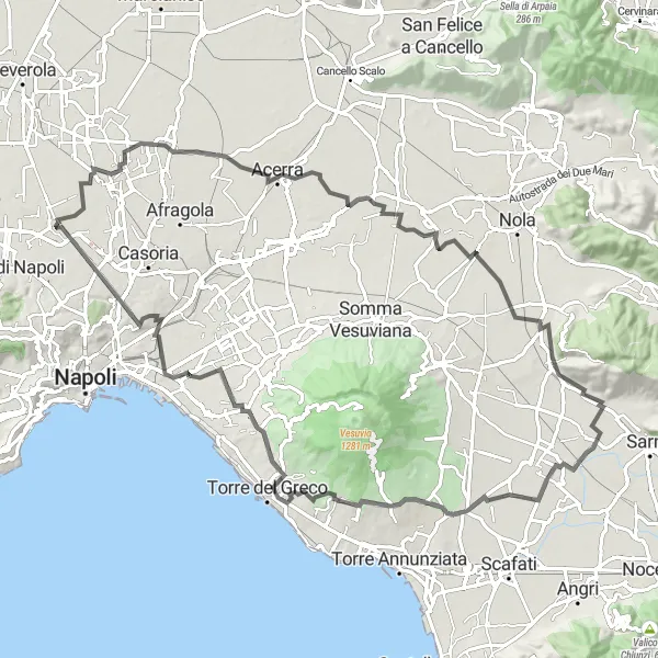 Miniatura della mappa di ispirazione al ciclismo "Giro dei Vulcani" nella regione di Campania, Italy. Generata da Tarmacs.app, pianificatore di rotte ciclistiche