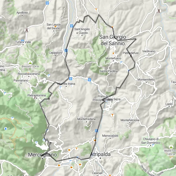 Miniatura della mappa di ispirazione al ciclismo "Giro in bici da strada Mercogliano - Avellino" nella regione di Campania, Italy. Generata da Tarmacs.app, pianificatore di rotte ciclistiche