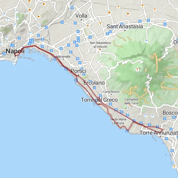Map miniature of "Montecalvario - Naples Gravel Adventure" cycling inspiration in Campania, Italy. Generated by Tarmacs.app cycling route planner