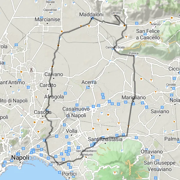 Miniatura della mappa di ispirazione al ciclismo "Giro in bicicletta attraverso Marigliano e Maddaloni" nella regione di Campania, Italy. Generata da Tarmacs.app, pianificatore di rotte ciclistiche