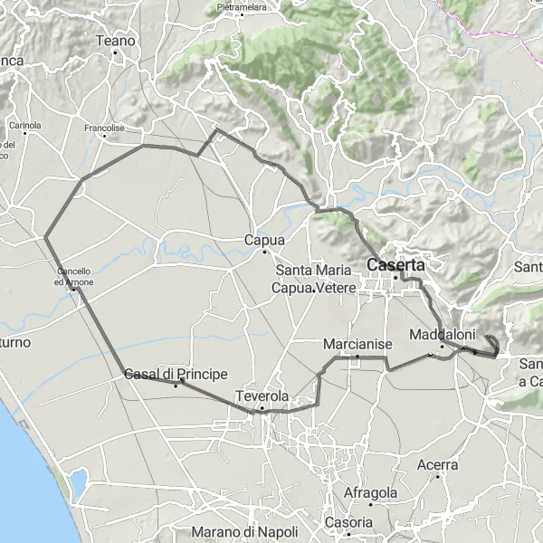 Miniatura della mappa di ispirazione al ciclismo "Avventura ciclistica tra Marcianise e Maddaloni" nella regione di Campania, Italy. Generata da Tarmacs.app, pianificatore di rotte ciclistiche