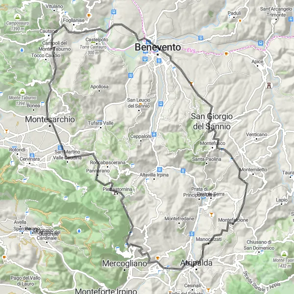 Map miniature of "Montefalcione Loop" cycling inspiration in Campania, Italy. Generated by Tarmacs.app cycling route planner