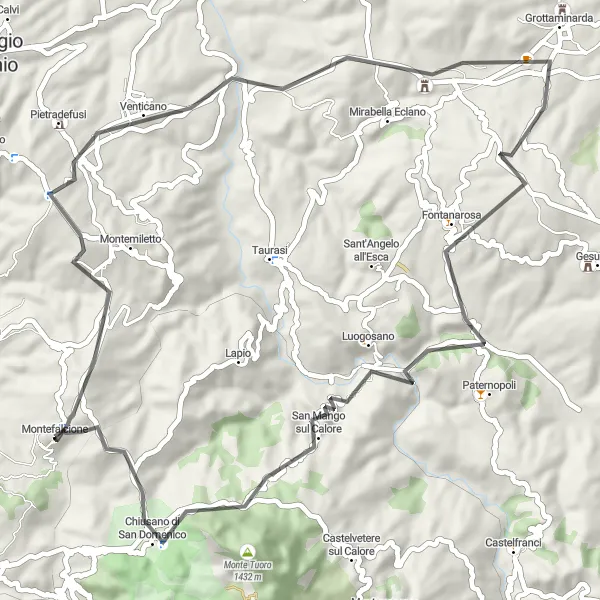 Map miniature of "Grottaminarda Loop" cycling inspiration in Campania, Italy. Generated by Tarmacs.app cycling route planner