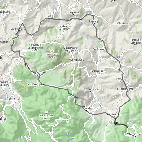 Map miniature of "Nusco Circuit" cycling inspiration in Campania, Italy. Generated by Tarmacs.app cycling route planner