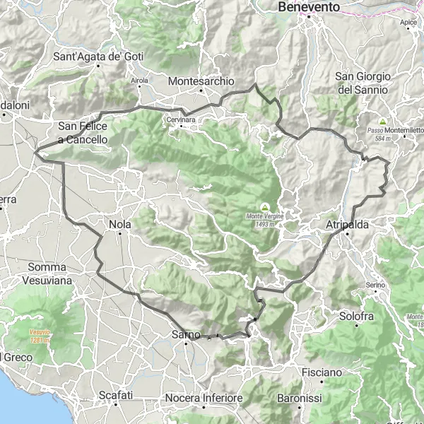 Map miniature of "Arpaise Loop" cycling inspiration in Campania, Italy. Generated by Tarmacs.app cycling route planner