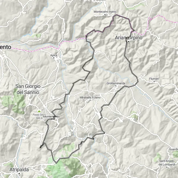 Map miniature of "Magnificent Tour of Ariano Irpino" cycling inspiration in Campania, Italy. Generated by Tarmacs.app cycling route planner
