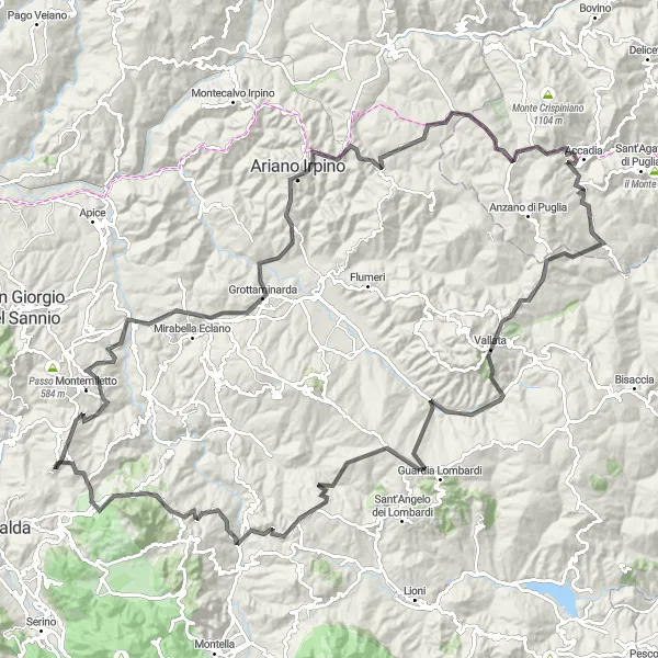 Map miniature of "The Ultimate Challenge: Monte Caprio and Puglian Beauty" cycling inspiration in Campania, Italy. Generated by Tarmacs.app cycling route planner