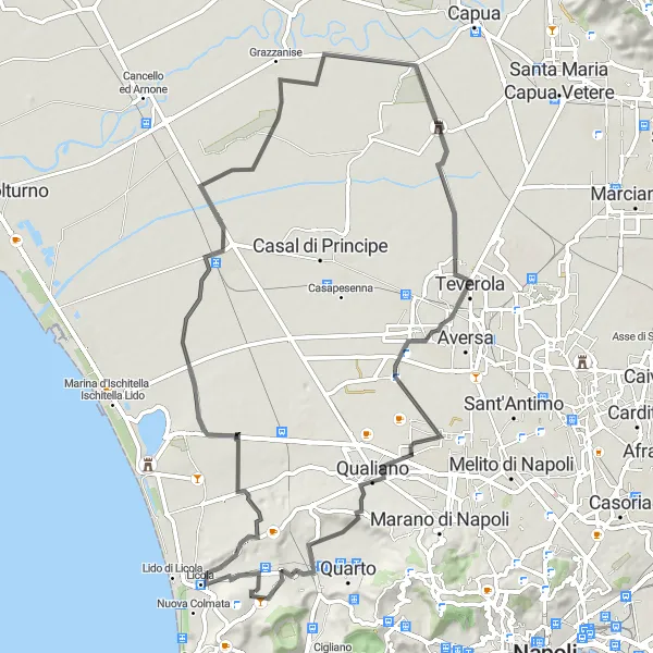 Map miniature of "Monterusciello to Reggia di Carditello Loop" cycling inspiration in Campania, Italy. Generated by Tarmacs.app cycling route planner