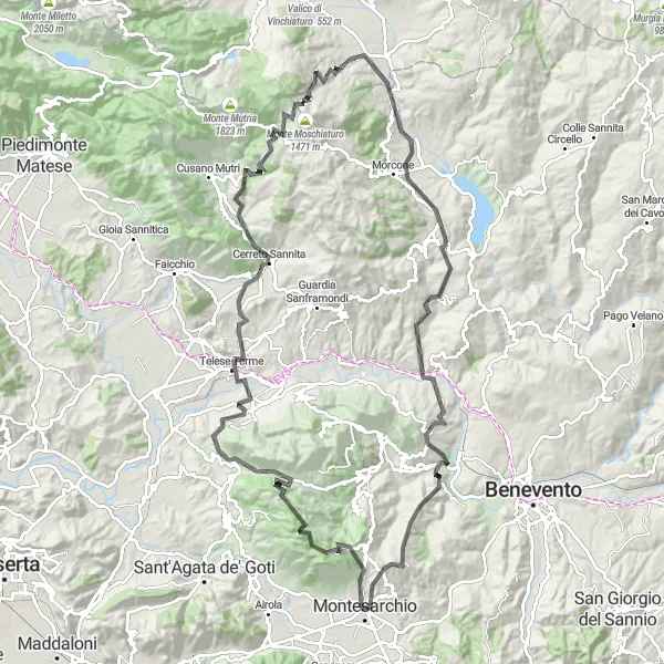 Miniatura della mappa di ispirazione al ciclismo "Giro in bicicletta da Montesarchio" nella regione di Campania, Italy. Generata da Tarmacs.app, pianificatore di rotte ciclistiche