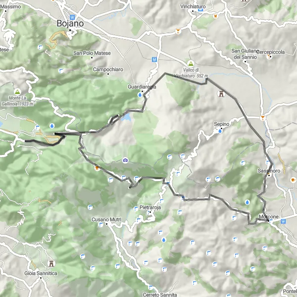 Map miniature of "Morcone and Gole di Caccaviola Cycling Route" cycling inspiration in Campania, Italy. Generated by Tarmacs.app cycling route planner