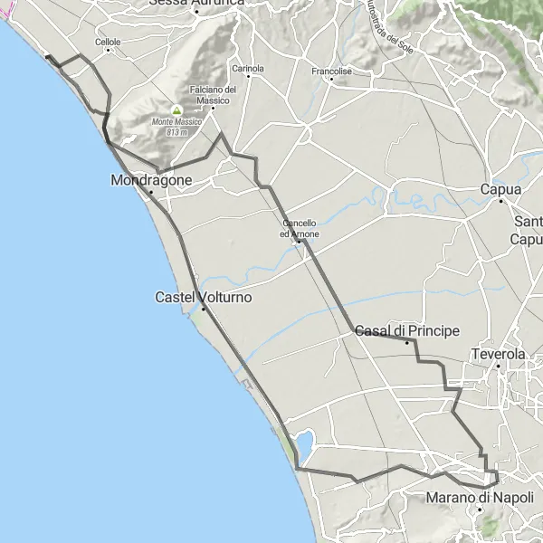 Miniatura della mappa di ispirazione al ciclismo "Circuito del Golfo di Gaeta" nella regione di Campania, Italy. Generata da Tarmacs.app, pianificatore di rotte ciclistiche