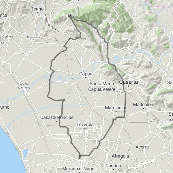 Miniatura della mappa di ispirazione al ciclismo "Circuito della Reggia" nella regione di Campania, Italy. Generata da Tarmacs.app, pianificatore di rotte ciclistiche