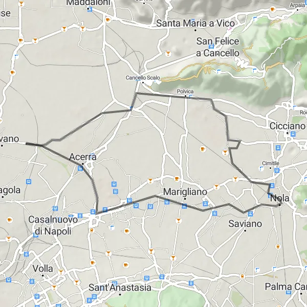 Miniatura della mappa di ispirazione al ciclismo "Cycleroute da Nola a Marigliano" nella regione di Campania, Italy. Generata da Tarmacs.app, pianificatore di rotte ciclistiche
