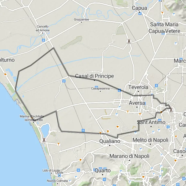 Map miniature of "Sant'Antimo Discovery" cycling inspiration in Campania, Italy. Generated by Tarmacs.app cycling route planner